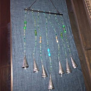 Balinese boho wind chimes green bells silver NWT